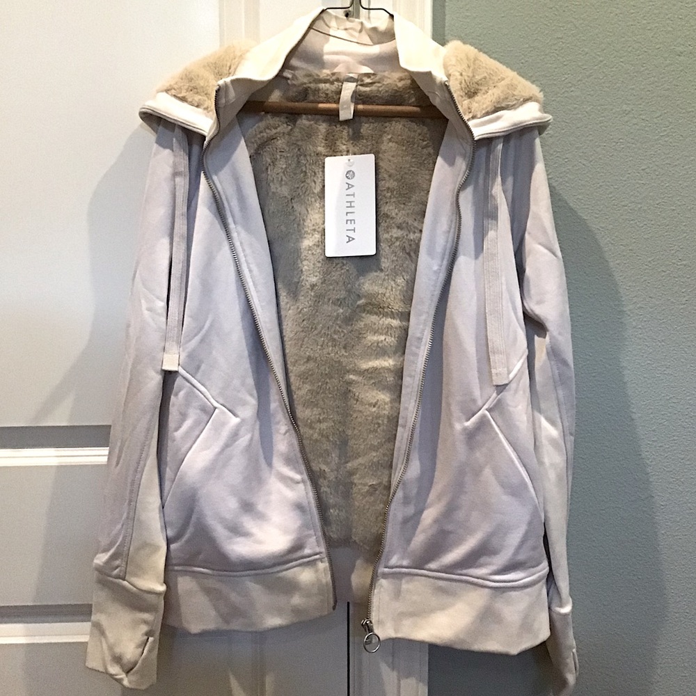 Athleta Triumph Luxe Shine Hoodie | Silver/Grey | Medium
